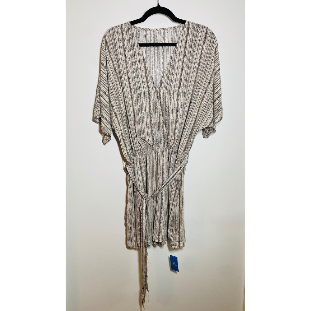 Cupshe Cover Up Women M Black White NWT Geometric Striped Wrap Tie Waist Romper